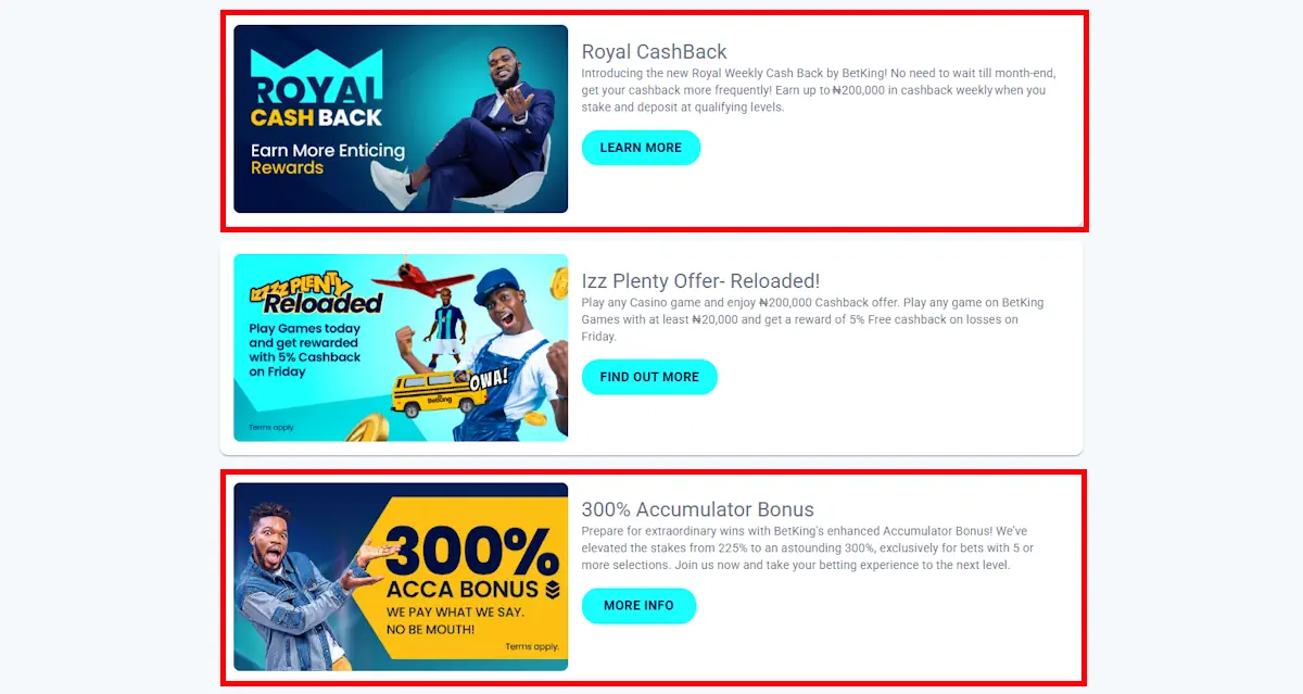 BetKing Accumulator bonus and cashback Screenshot